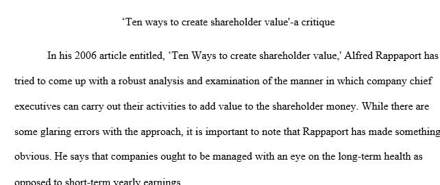 Analyze the validity of finance and value creation arguments.