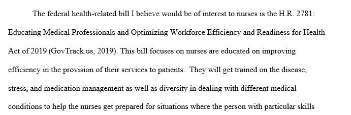 Choose a health-related federal bill of interest.