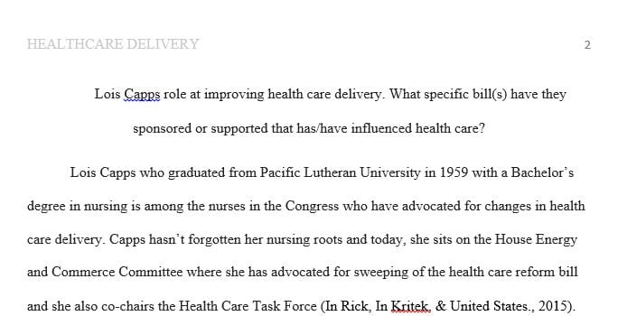 Choose one legislator on the state or federal level who is also a nurse