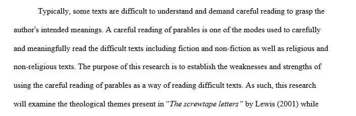 Compose a research paper that delves into the strengths and weaknesses of the careful reading of parables