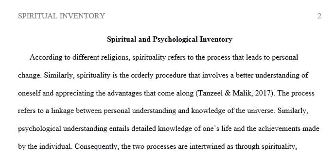 Create a spiritual and psychological inventory that can be used to determine a current state of wellness. 
