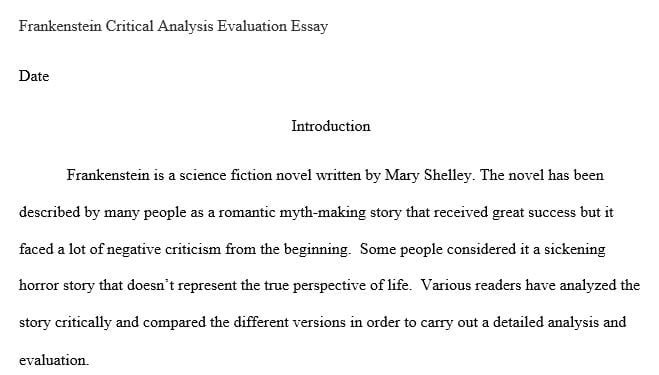 Critical analysis essay written about the 1818 version of Mary Shelley's novel