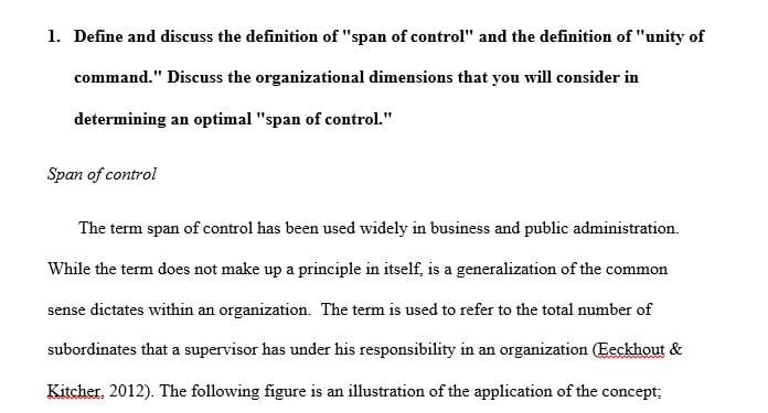 Definition of span of control and the definition of unity of command.
