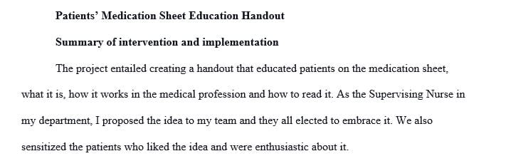 Develop a professional product to improve care or the patient experience related to the identified health problem