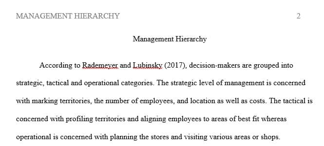 Discuss how the three levels of management hierarchy relates to the mission of a business.