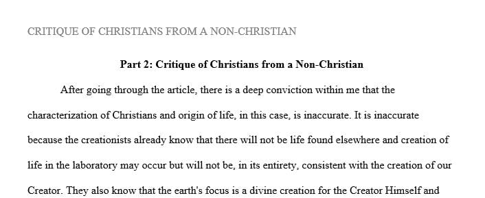 Do you find his characterization of Christian’s and the Origin of Life accurate