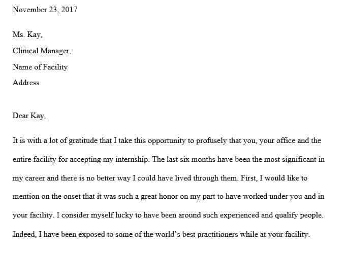 Draft a thank you letter that you will send to your externship site clinical manager or mentor.