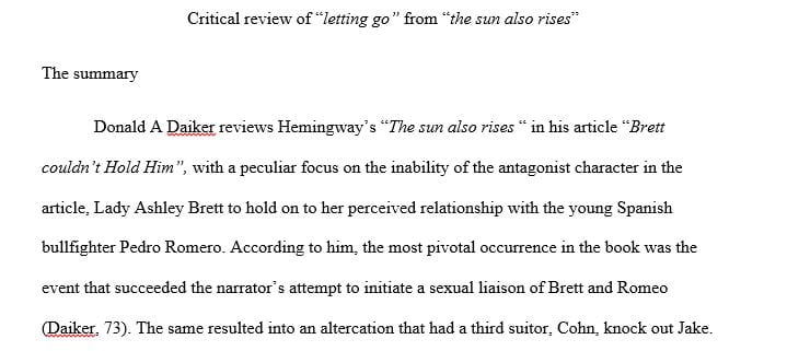 Explore the critical essay Brett Couldn't Hold HimLady Ashley, Pedro Romero and The Madrid Sequence by Donald Daiker