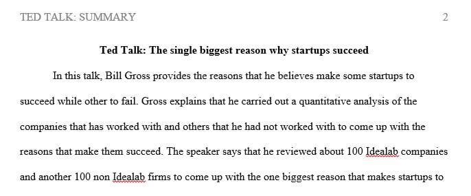 Find a TED talk on any aspect of business and explain it
