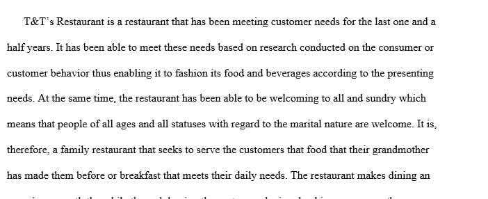 Focus on supply chain management in your imaginary company (T and T’s Restaurant)