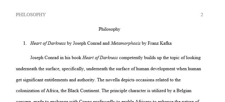 Answer two question only in terms of essay:Heart of Darkness by Joseph Conrad