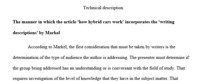 How does the technical description that you chose apply the strategies given by either Markel or McMurrey