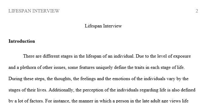 Identify two people or a caregiver (as in the case of an infant) who represent two different stages of the life span 
