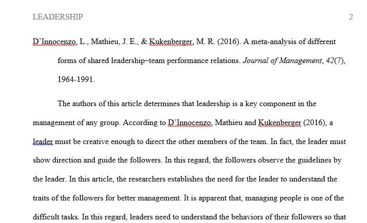 Leadership Theory Paper Milestone #3: Annotated Bibliography