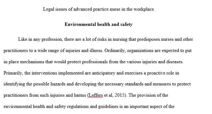 Legal issues of an Advanced Practice Nurse in the Workplace