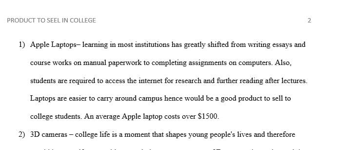 List 5 products you would like to see sold in a college class 