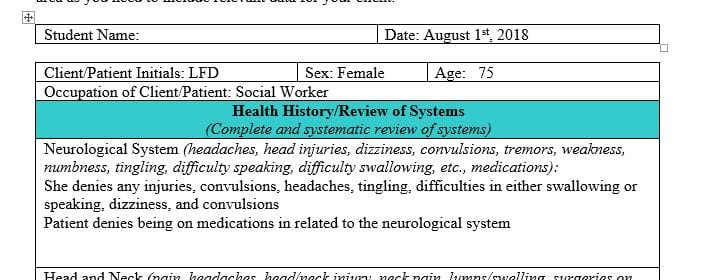 Provide the physical examination findings summary with planned interventions for the client