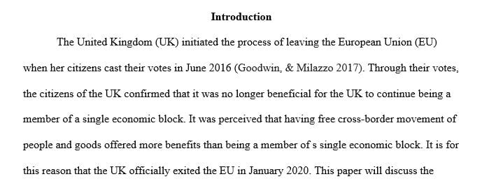 Research Assignment about Brexit and its current implications for UK, EU and worldwide