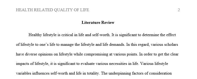 Research Proposal - Health Related Quality of Life