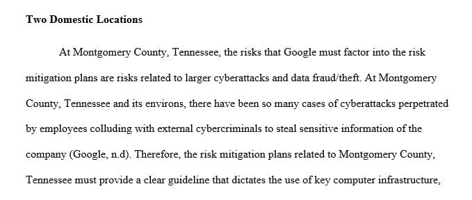 Research at least two (2) domestic and three (3) international locations of Google at the website.