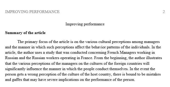 Review the article Mutual Perception of Russian and French Managers