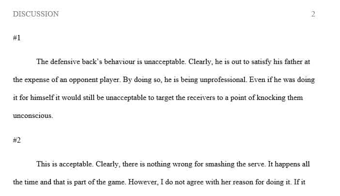 Review the six competition scenes below. Label each behavior as being either “acceptable” or “unacceptable”