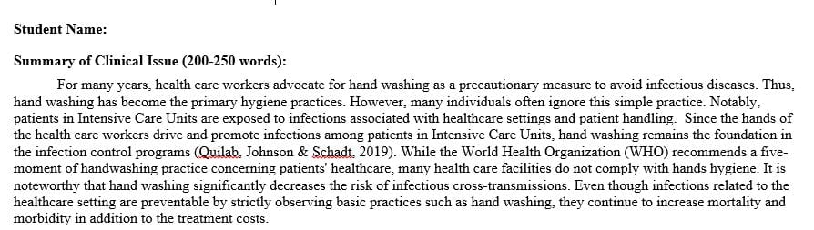 Select a nursing practice problem of interest to use as the focus of your research.