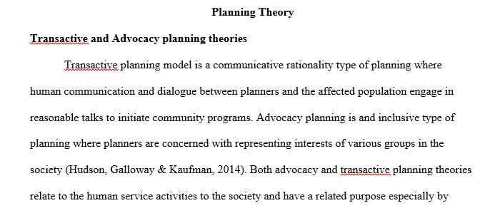 Select two of the planning theories which were discussed in Comparative Approaches to Program Planning
