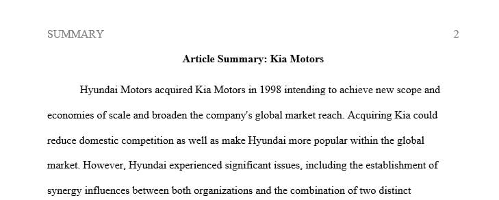 Summarize the Kia Motors article and relate it to the other two applicable readings
