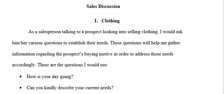 Suppose that you are a salesperson for one of the products or services listed below