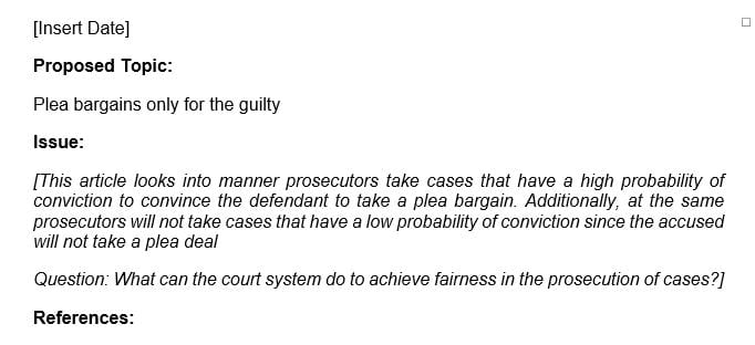 The Project may be a review of a single published article from select Law and Economics journals