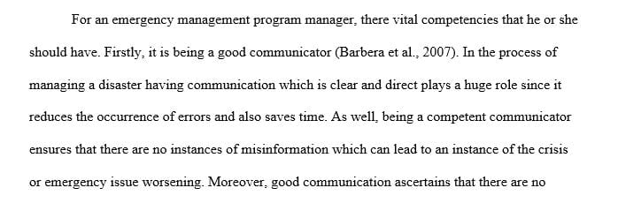 The three most important competencies in the Emergency Management Program Manager (EMPM)