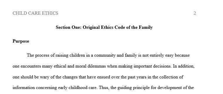 This assignment provides you with an opportunity to create a code of ethics for you and your family