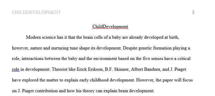 Using your favorite theorist apply that theory to brain development of a child