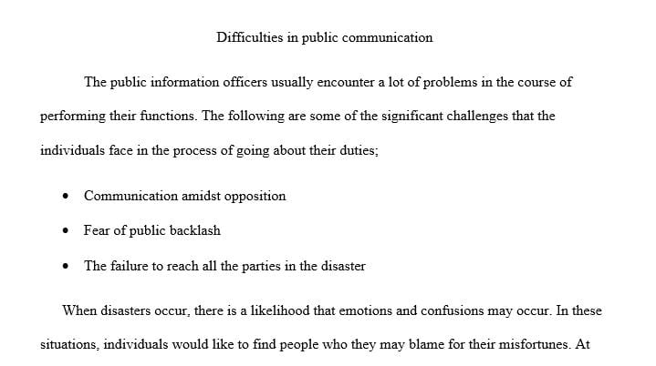 What are the difficulties encountered in communication from the Public information officers point of view