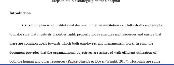 What are the main steps in building a strategic plan for a hospital