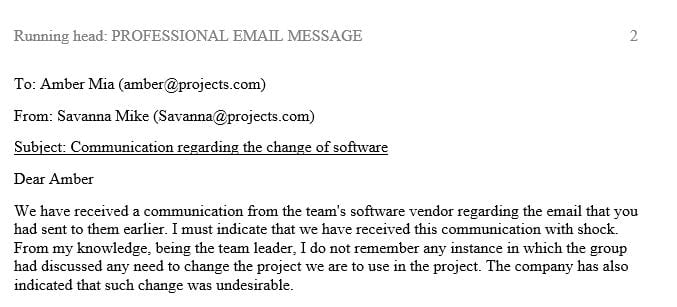 Write a Professional Email Message from the perspective of a character in the scenario .
