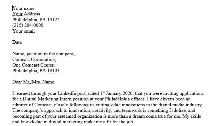 Write a formal and professional cover letter.