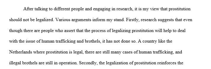 Write about your initial reaction towards legalizing prostitution