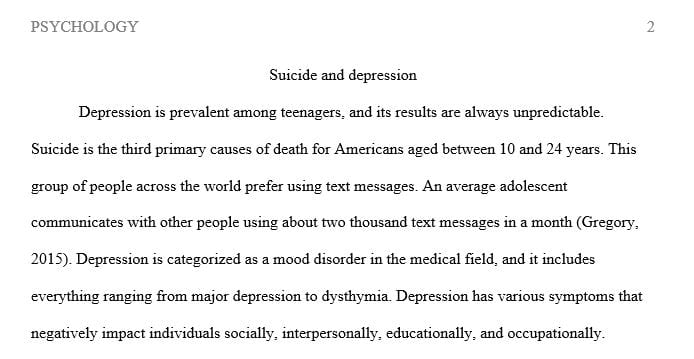 Write an essay on depression and suicide