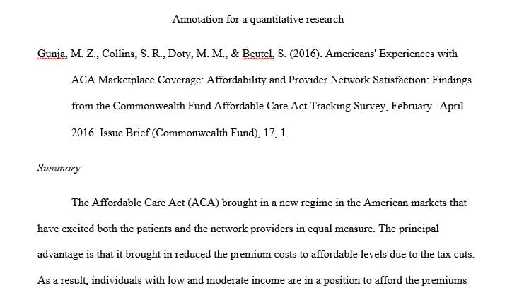 You will submit the annotation of a quantitative research article on a topic of your interest