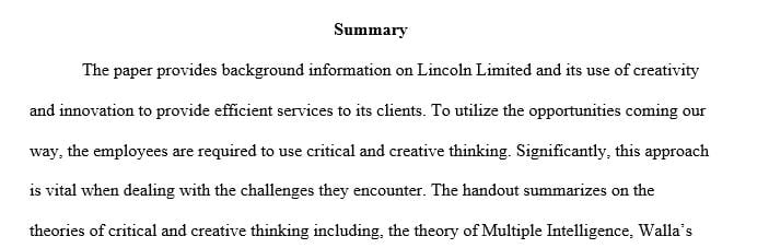 Your manager has asked you to design a Creativity and Innovation Best Practices document