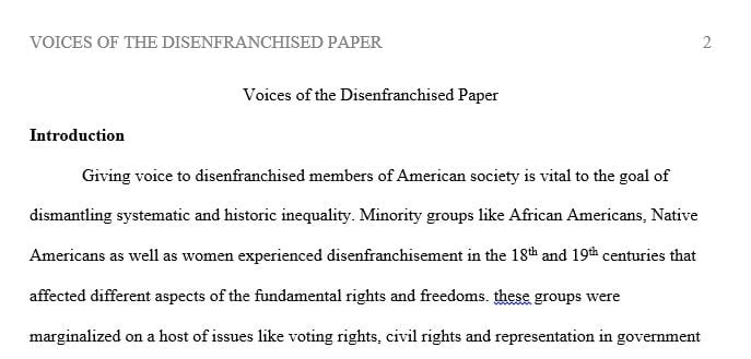 Compose a 3 page essay comparing the status of one of those groups in the 18th-19th century with their status today.
