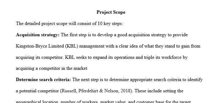 Create a business case in Microsoft Word to justify the steps necessary to complete the acquisition.