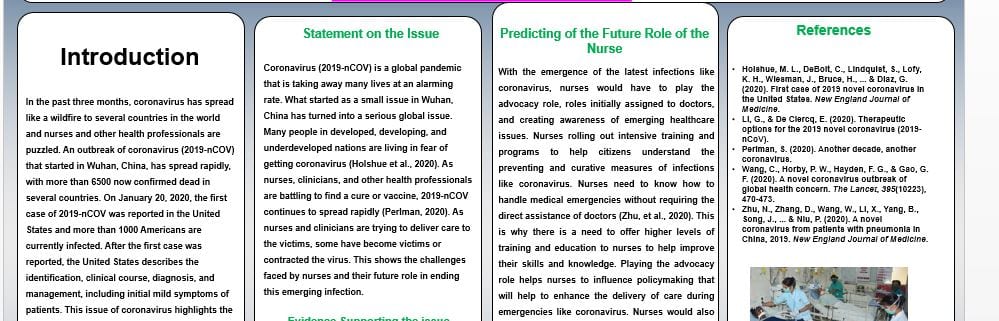 Create an E-Poster on what you see as the future of nursing practice and the role of nursing in the emerging health-care environment
