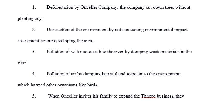 Make a list of the environmental issues shown in the movie
