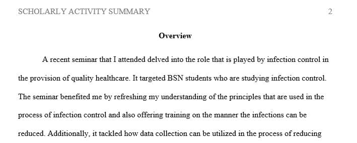 Write about infection control (quality care)