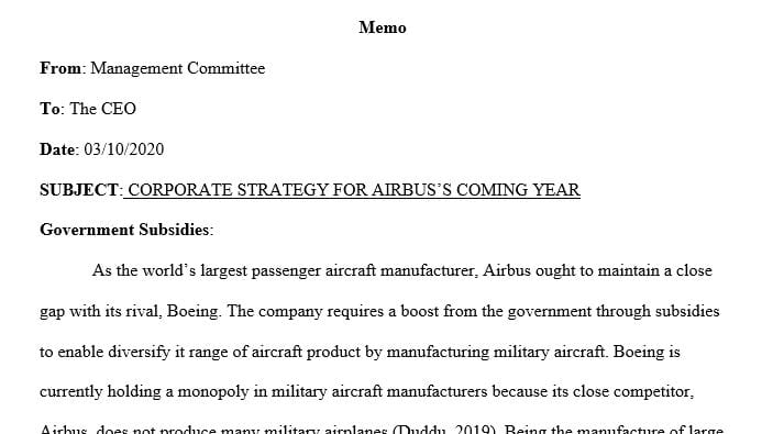 You/your group are part of the management team for the CEO (me) for an aircraft manufacturing firm.
