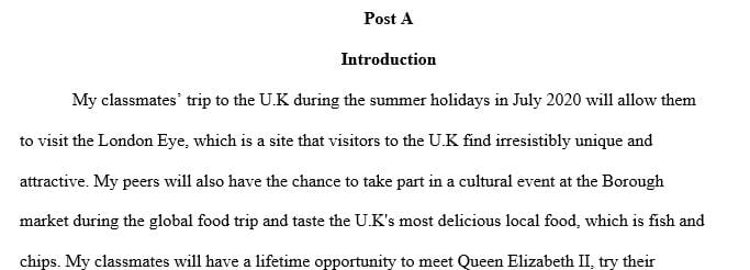 Create a trip agenda and a brochure for potential customers - your classmates.
