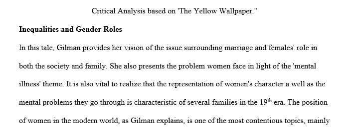 Critical Analysis essay of "The Yellow Wallpaper" by Charlotte Perkins Gilman